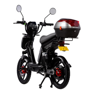 Eskuta SX-250 Series IV e-bike in grey, showing the vehicle from behind to show the suspension in more detail.