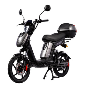 Eskuta SX-250 Series IV e-bike in grey, featuring a moped-style frame, comfortable seating, and a sleek modern design.